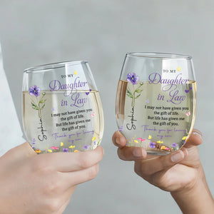 Personalized Flower Stemless Wine Glass - To My Daughter In Law Gift