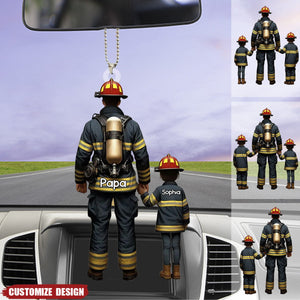 Firefighter Dad/Grandpa And Kids - Personalized Acrylic Car Ornament