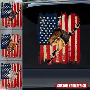 Personalized America horse flag printed decal - gift for horse lovers