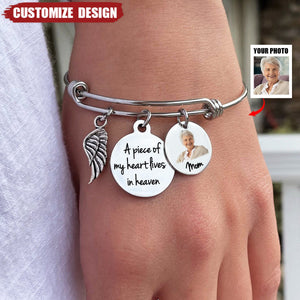 A Piece Of My Heart Lives In Heaven - Memorial Photo Bracelet
