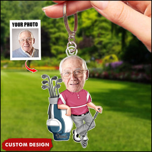 Personalized Golf Man Photo Upload Acrylic Keychain