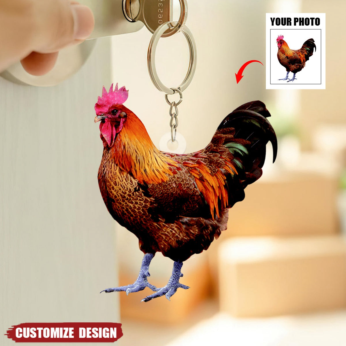 Personalized Cock/Rooster/Hen/Chicken Upload Photo Acrylic Keychain