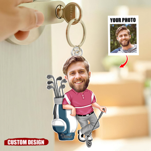 Personalized Golf Man Photo Upload Acrylic Keychain