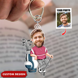 Personalized Golf Man Photo Upload Acrylic Keychain