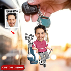 Personalized Golf Man Photo Upload Acrylic Keychain