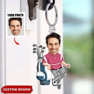 Personalized Golf Man Photo Upload Acrylic Keychain