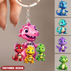 Personalized Dinorsaur Mom/Grandma And Kids Acrylic Keychain