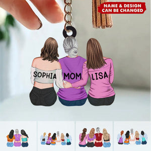 Personalized Mother & Daughter Sitting Together Acrylic Keychain