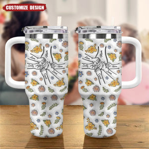 Floral Mom/Nana Hand- Personalized Tumbler With Handle - Happy Mother's Day Gift
