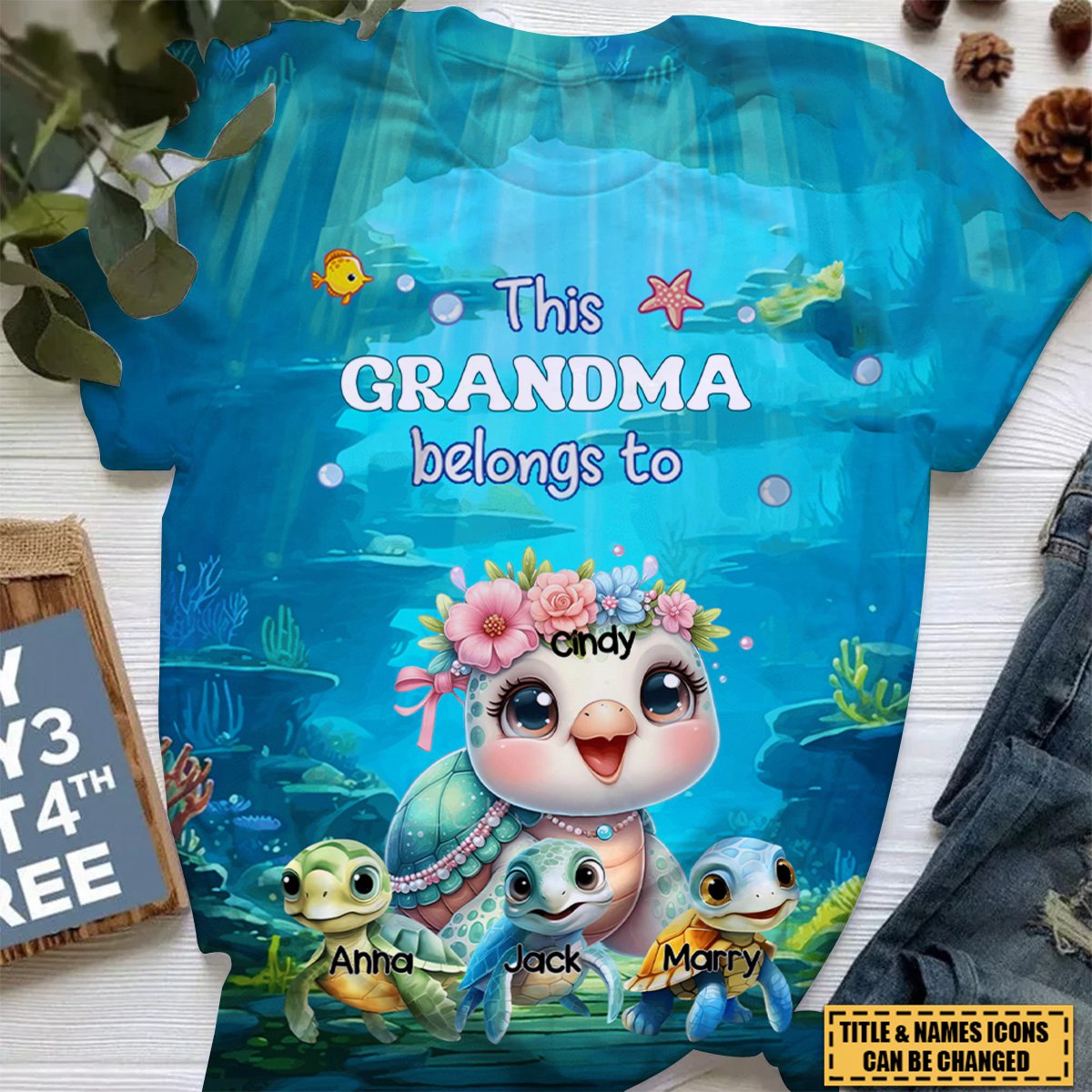 Personalized Nana/Mom Turtle With Kids 3D T-Shirt-Mother's Day Gift Idea