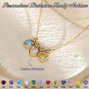 Personalized Heart Birthstone Family Necklace- Gift For Her