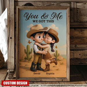 Cartoon Style Countryside Couple Cowboy Cowgirl Home Decor Personalized Vertical Poster