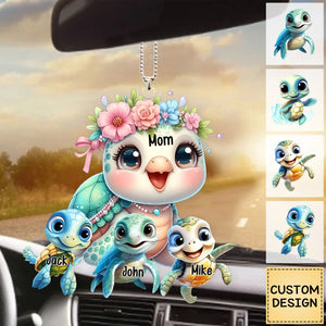 Mama/Nana Turtle With Little Kids - Personalized Acrylic Ornament- Gift For Mom, Grandma