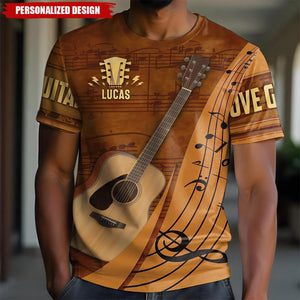 Love Guitar-Personalized All-Over Print T-Shirt, Gift For Guitarists