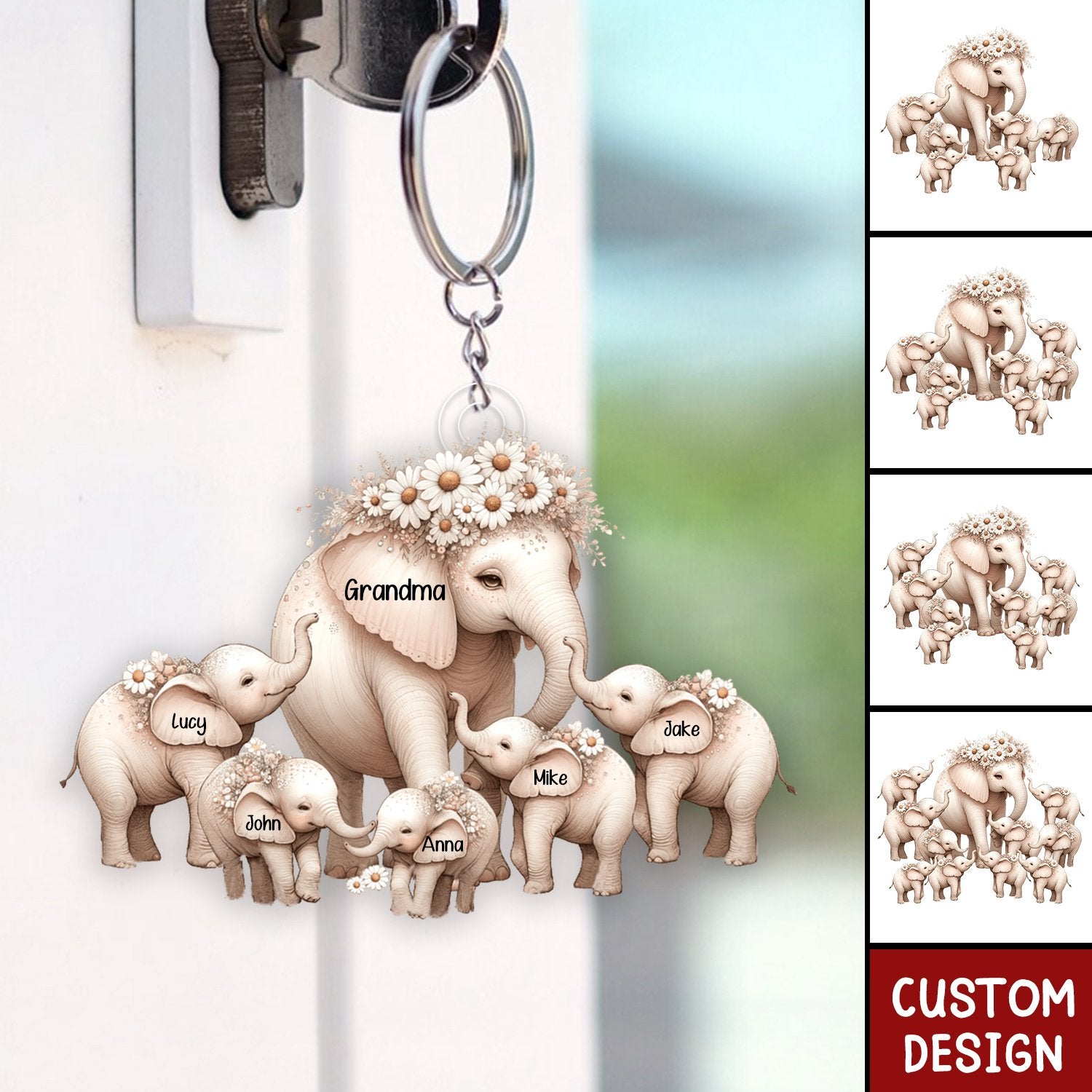 Mom/Nana Elephant With Little Kids Personalized Acrylic Keychain - Mother's Day Gift