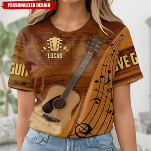 Love Guitar-Personalized All-Over Print T-Shirt, Gift For Guitarists