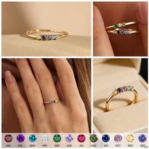 Personalized Tiny Birthstone Ring, Family Birthstone Ring, Mother's Gift