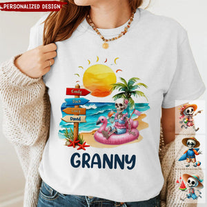 Personalized Summer Beach Grandma Mom Skull Kid Sign Shirt