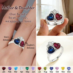 Personalized Heart Birthstone Ring, Mother's Day Gift - Family Ring for Her Love Heart