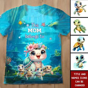 Personalized Nana/Mom Turtle With Kids 3D T-Shirt-Mother's Day Gift Idea