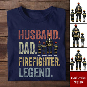 Personalized Husband Dad Fierefighter Legend Firefighter & Chirldren T-shirt