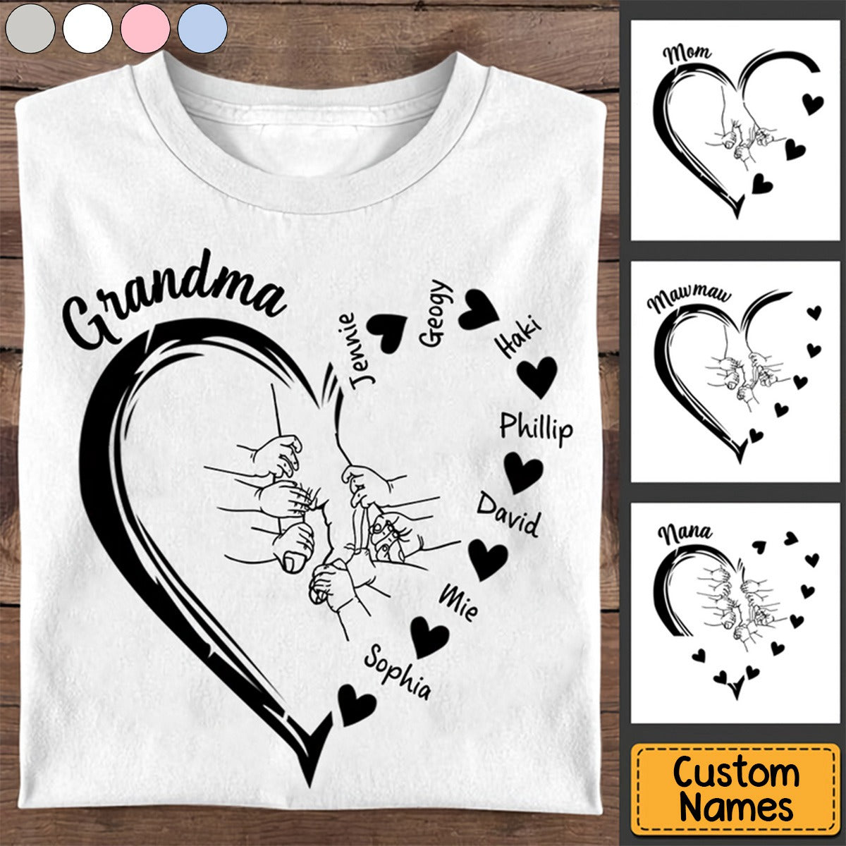 Personalized Grandma Mama And Kid Hands Heart Shirt