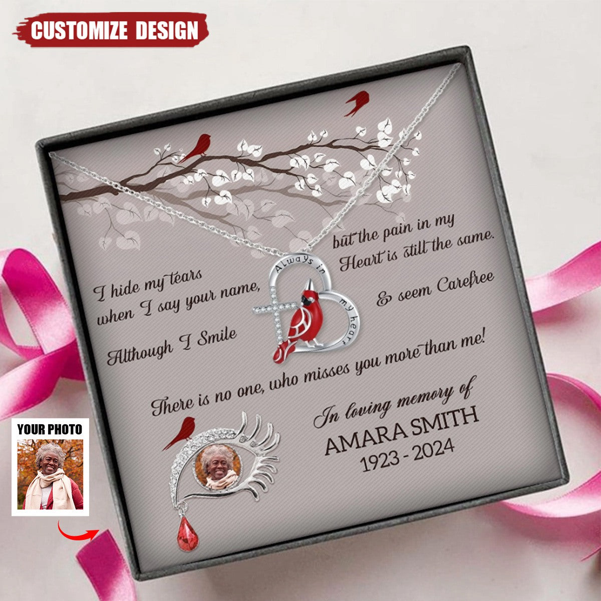 There Is No One Who Misses You More Than Me - Personalized Cardinal Message Card Necklace - Memorial Gift For Family Members