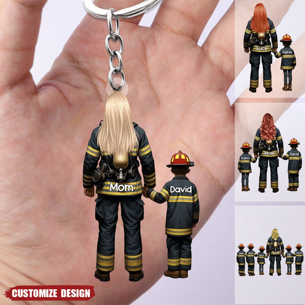 Firefighter Mom/Grandma With Kids - Personalized Acrylic Keychain