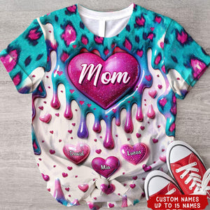 Heart Inflated Effect Leopard Pattern Personalized 3D T-shirt