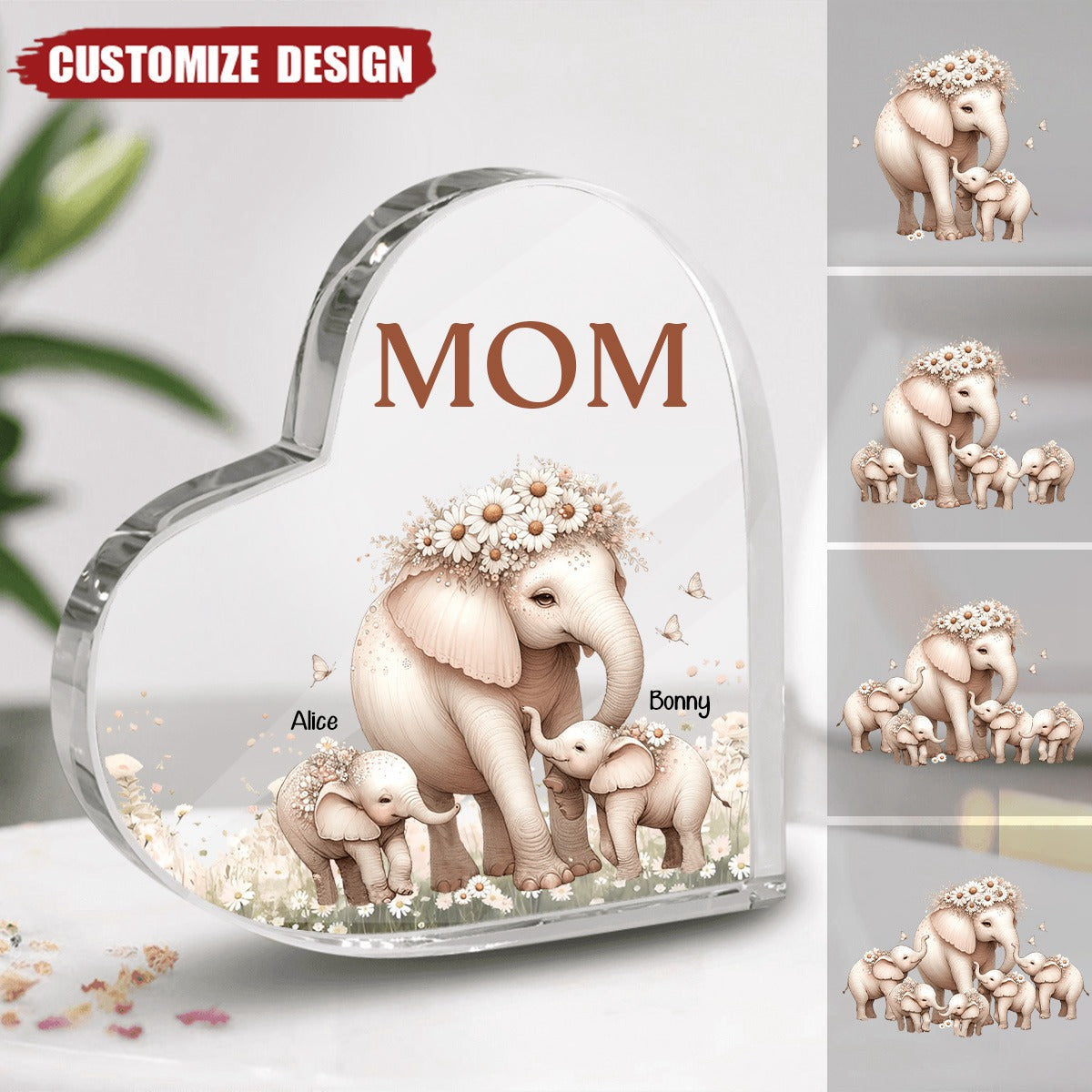 Mama/Nana Elephant With Little Kids Personalized Acrylic Plaque Mother's Day Gift