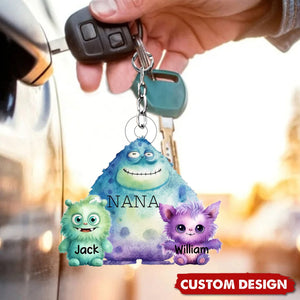 Monster Nana/Mama With Little Kids Personalized Keychain