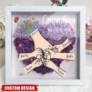 Grandma We Love You - Personalised Flower Shadow Box With Name