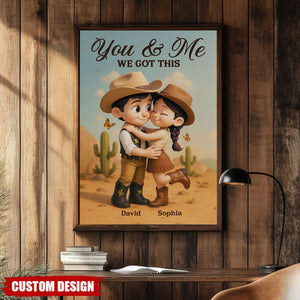 Cartoon Style Countryside Couple Cowboy Cowgirl Home Decor Personalized Vertical Poster