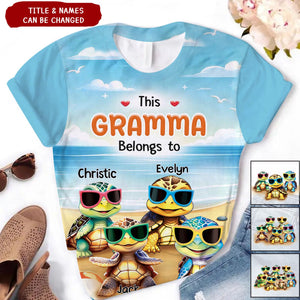 Personalized This Grandma Belongs To Turtle Kids 3D T-shirt