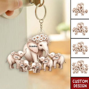 Mom/Nana Elephant With Little Kids Personalized Acrylic Keychain - Mother's Day Gift