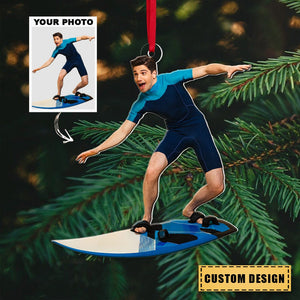 Personalized Surfing Upload Photo Christmas Ornament