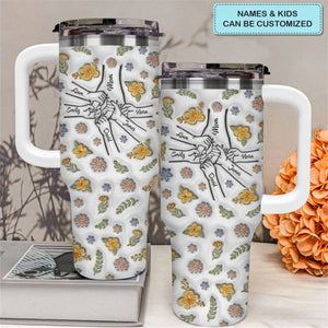 Floral Mom/Nana Hand- Personalized Tumbler With Handle - Happy Mother's Day Gift