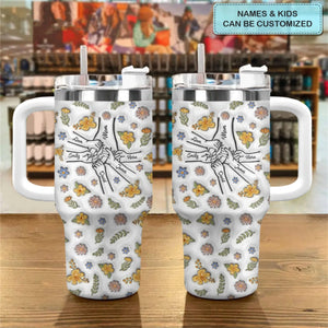 Floral Mom/Nana Hand- Personalized Tumbler With Handle - Happy Mother's Day Gift