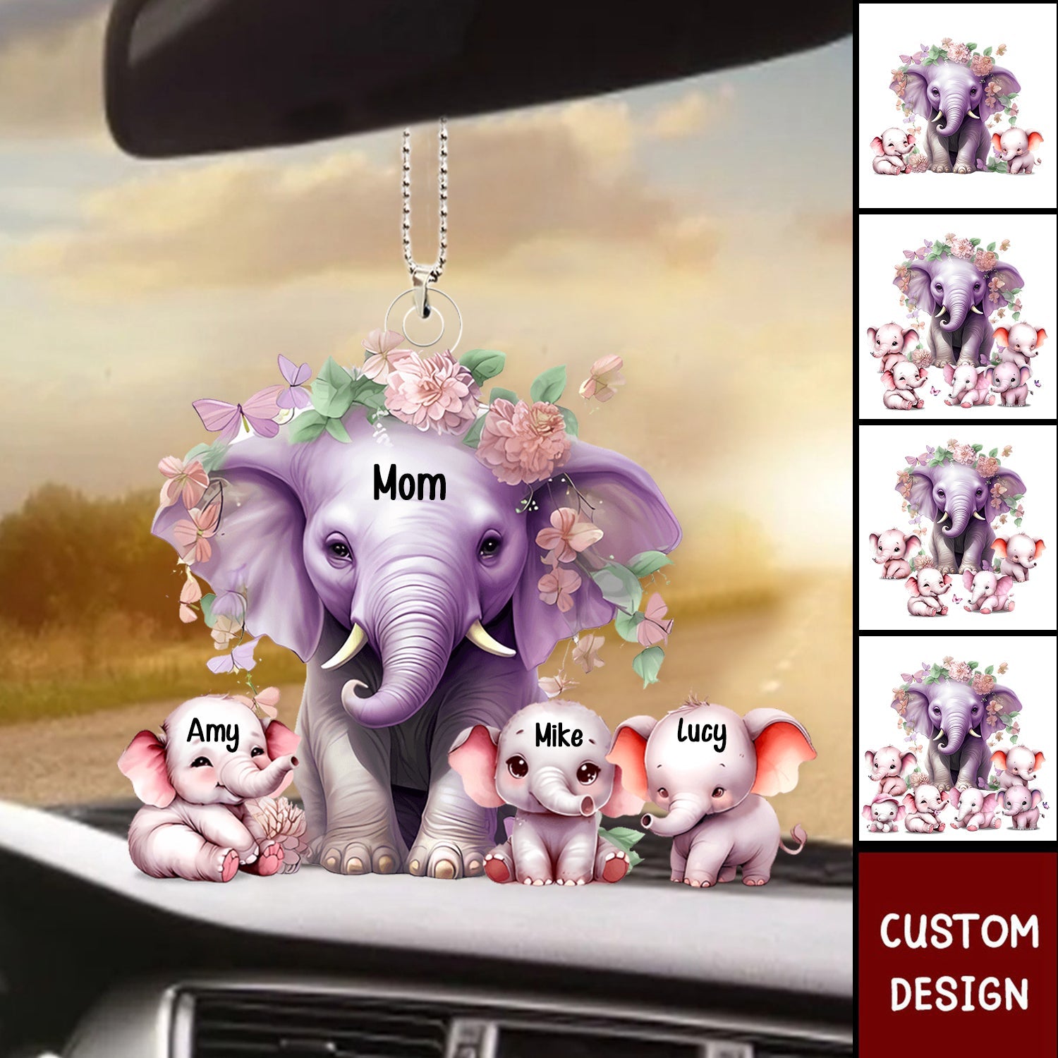 Mama/Nana Purple Elephant With Little Kids - Personalized Acrylic Ornament - Gift For Mom, Grandma