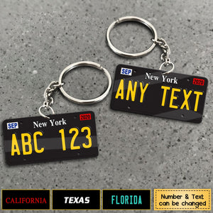 Black License Plate For Any State Personalized Acrylic Keychain