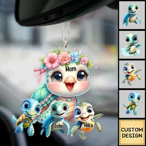 Mama/Nana Turtle With Little Kids - Personalized Acrylic Ornament- Gift For Mom, Grandma