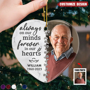 Custom Photo Forever In Our Hearts - Personalized Ceramic Ornament - Christmas Gift, Sympathy Gift For Family Members- 2024 New Release