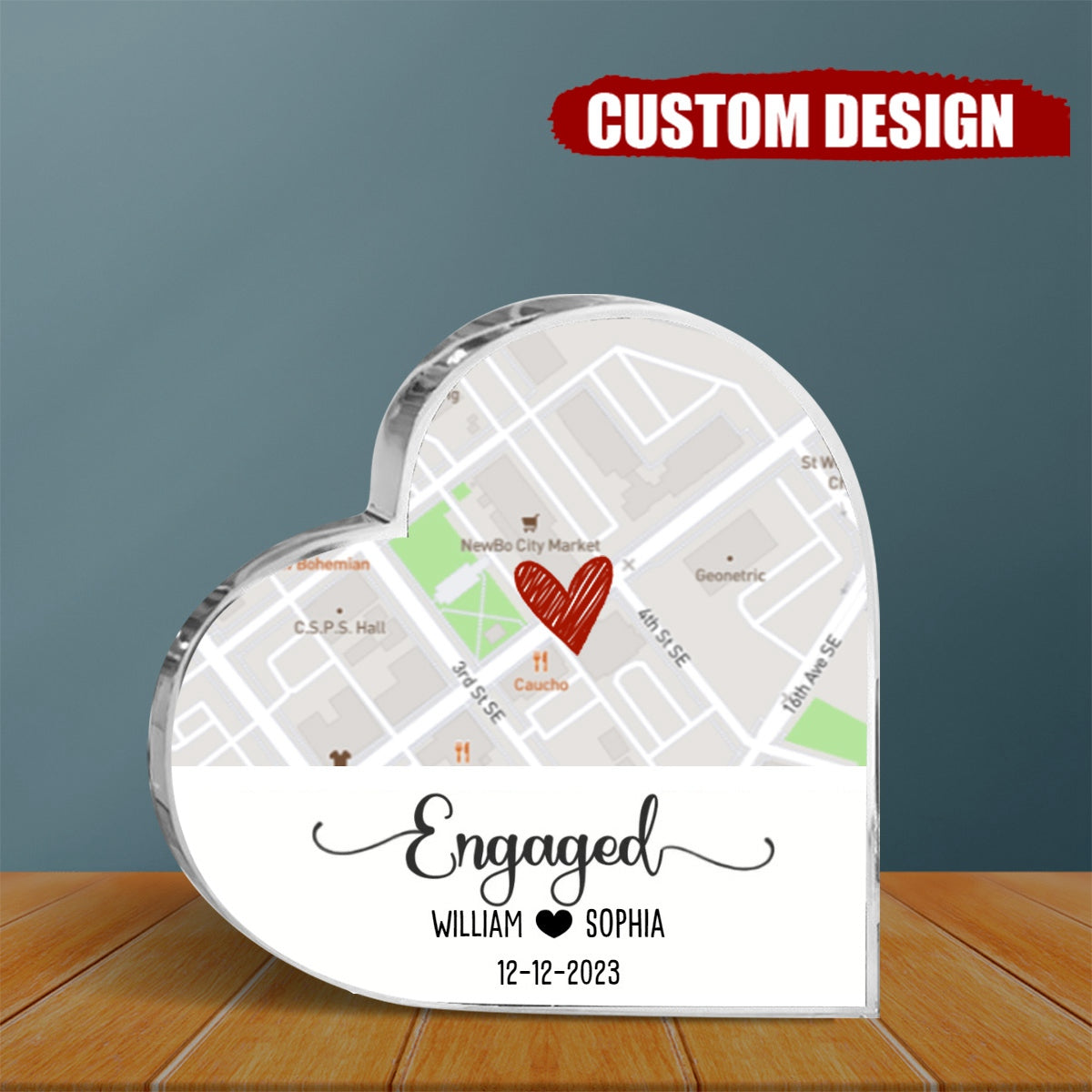 Married Custom Location Map Heart Acrylic Plaque - Gift For Couple