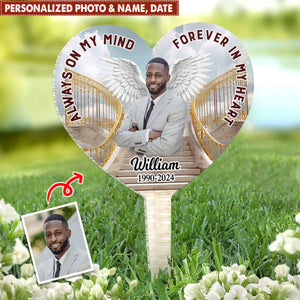 Memorial Upload Photo Heaven Golden Gate, Always On My Mind Forever In My Heart Personalized Acrylic Plaque Stake