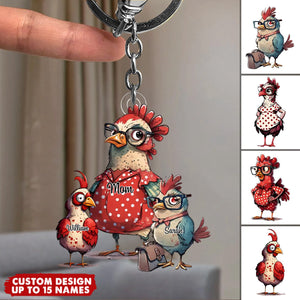 Personalized Nana/Mom Hen WIth Little Kids Acrylic Keychain-Gift For Mother's day