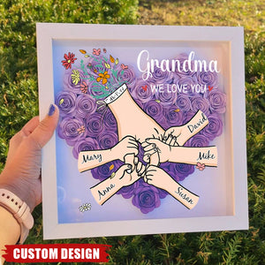 Grandma We Love You - Personalised Flower Shadow Box With Name