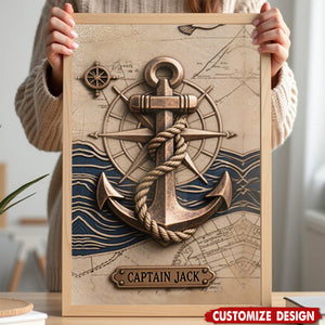 Nautical Anchor Vintage Nautical Map Fragment-Personalized Poster