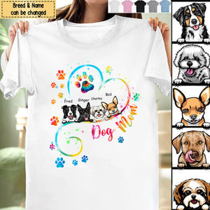 Dog Mom Heart Line Personalized T-Shirt - Gift For Mom / Grandma
