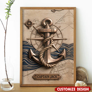 Nautical Anchor Vintage Nautical Map Fragment-Personalized Poster