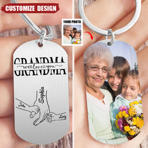 Mom/Grandma We Love You Hand In Hand - Personalized Stainless Steel Keychain